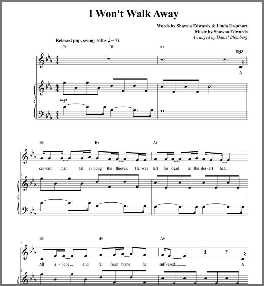 I Won't Walk Away (vocal-piano)