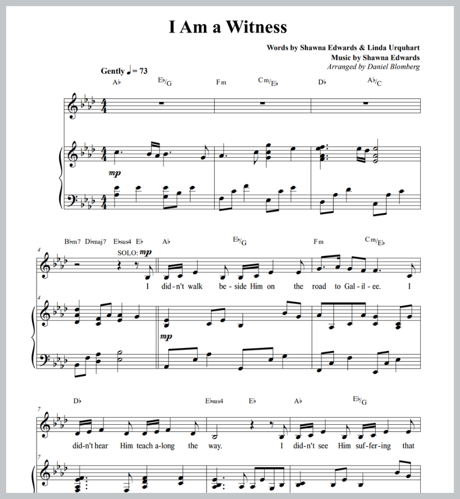 I Am a Witness (solo & piano) - 2 copies